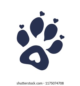 Cat or dog paw print tattoo design. Pet paw print with heart symbol inside.