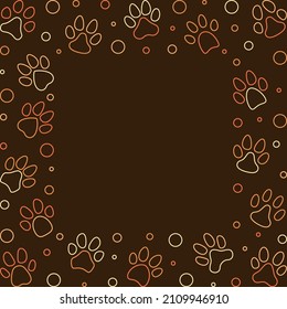 Cat or Dog Paw Prints creative concept border or frame in thin line style. Vector colored modern illustration 