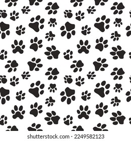 Cat or Dog Paw Prints vector concept seamless pattern with white background