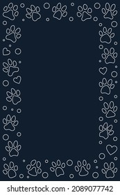 Cat or Dog Paw Prints Vertical border or frame - vector concept simple illustration