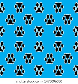 cat or dog paw seamless background, blue color, vector illustration