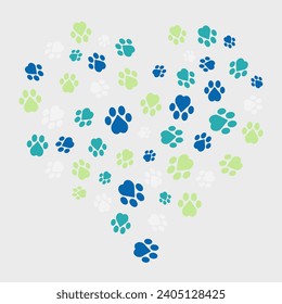 Cat or Dog paw seamless pattern. Cat footprint wallpaper. Doodle gift wrapping paper. Pet paw prints and hearts for covers, cards