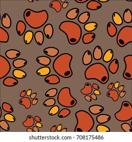 Cat or dog paw seamless pattern - vector animal footprint texture.