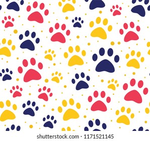 cat or dog paw seamless patterns. backgrounds for pet shop websites and prints. Animal footprint