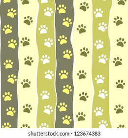 Cat or dog paw striped seamless pattern, vector