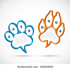 Cat and Dog paw text boxes - vector illustration