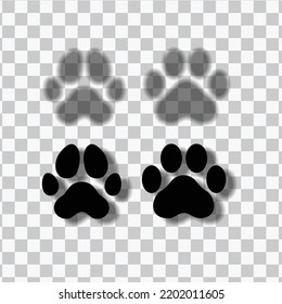 Cat and dog paws prints shadows isolated vector.