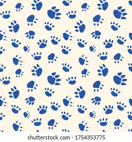 Cat and dog paws repeat pattern for background of vet website or animal shelter promotional materials. Vector illustration seamless pattern.
