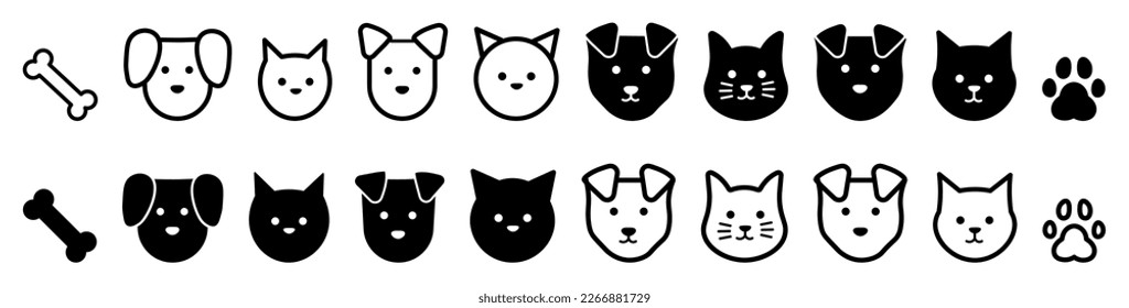 Gato, perro y patas. Material simple de ilustración de icono vectorial. Blanco y negro.