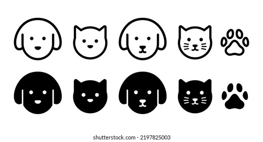 Cat, dog and paws simple vector icon illustration material black and white set