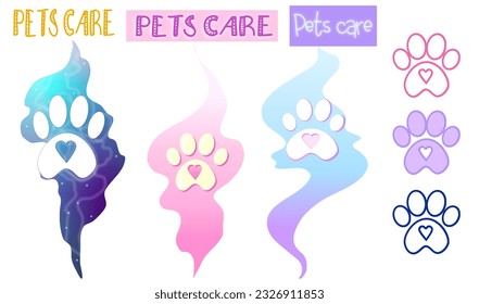 Cat dog paws space clolred background,
Watercolor paw cat or dog for icon, card, logo. Blue cat, dog abstract illustration set vector
