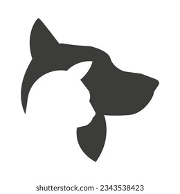 Cat dog pet head silhouette. Flat vector illustration isolated on white background.