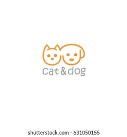 Cat And Dog Pet Logo Design Doodle Template Line Drawing Illustration Icon Vector