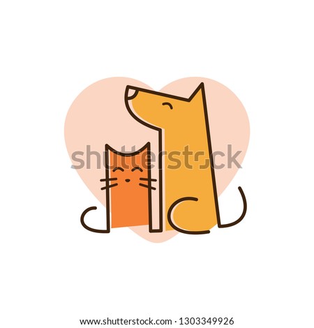 cat and dog pet love logo with line art concept design illustration. pet shop, pet clinic, pet care logo 