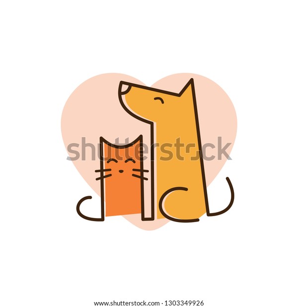 猫と犬のペットのロゴとラインアートのコンセプトデザインイラスト ペットショップのロゴ のベクター画像素材 ロイヤリティフリー