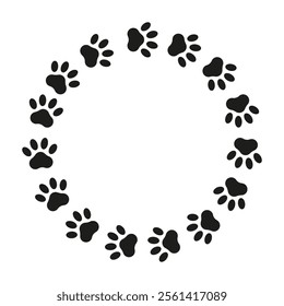 Cat, dog, pet round frame with paw. Circle animal paws decorative element. Vector design