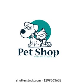 cat and dog Pet shop with blue circle shape background