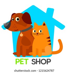 Cat and dog pet shop house home logo vector