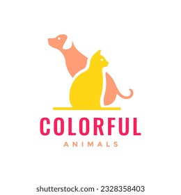 cat and dog pets colorful modern simple mascot friends logo icon vector illustration