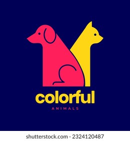 cat and dog pets mascot colorful modern minimal logo vector icon illustration