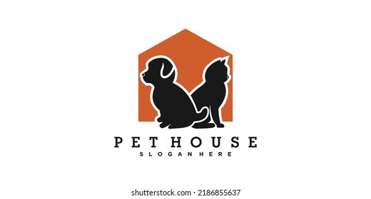 cat and dog petshop logo design template with creative concept