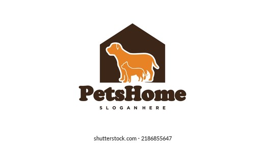 cat and dog petshop logo design template with creative concept