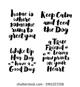 Cat and dog phrase black and white poster. Inspirational quotes about cat, dog and domestical pets. Hand written phrases for poster, typography design for t-shirt