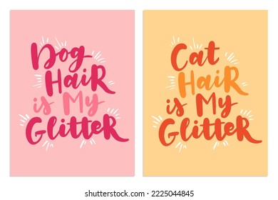 Afiche colorido con frases de gato y perro. Citas inspiradoras sobre gatos, perros y mascotas domésticas. Frases escritas a mano para carteles, letras de adopción de perros y gatos. Adopta un gato, perro.