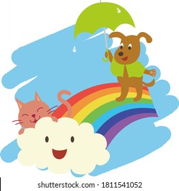 Gato y perro y arcoiris