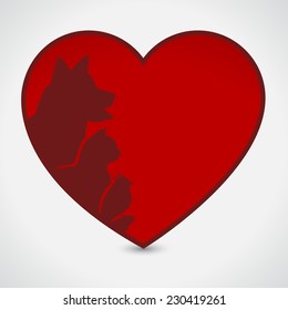 Cat and Dog. Red Heart