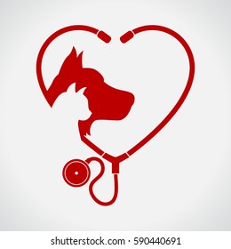 Cat and Dog. Red Heart. Veterinary symbol