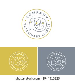 Cat and dog round emblem in linear minimalistic style. Logotype for pet shop, animal shelter or veterinary. Editable stroke