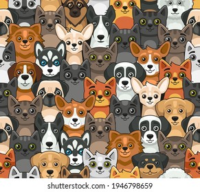 Cat and Dog Seamless Pattern. Cute Cartoon Style. Vector