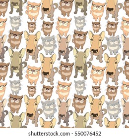 Cat and dog seamless pattern. Kitten and puppy vector set.