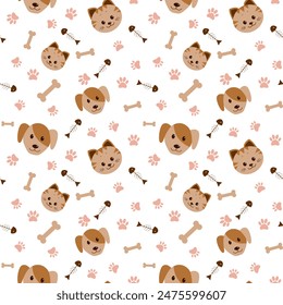 Cat and dog seamless pattern. Dog and Cat seamless pattern. Pets Cat and Dog Seamless Animal Paw