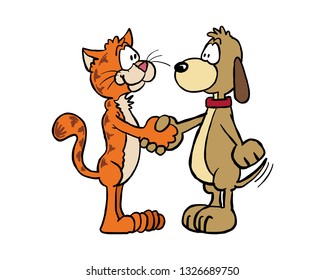 Cat and dog shaking hands or paws 