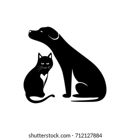 Cat and dog. Silhouette design of pet isolated white background