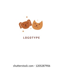 Cat and dog silhouette logo. Vector abstract minimalistic illustration veterinary. Kitten and puppy icon. Pet, pet shop, zoo, clinic vector flat style logotype modern.