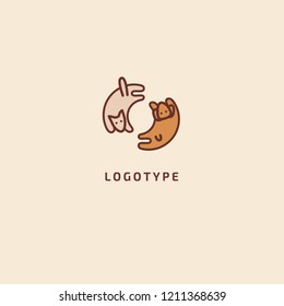 Cat and dog silhouette logo. Vector abstract minimalistic illustration veterinary. Kitten and puppy icon. Pet, pet shop, zoo, clinic vector flat style logotype modern.