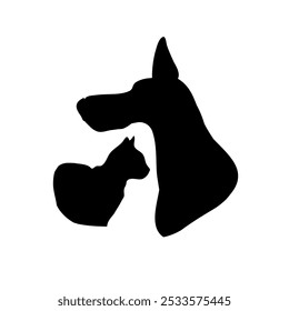 Un gato y un perro. Silueta de las mascotas en un fondo blanco, Ilustración vectorial