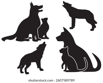 Cat and dog silhouette vector