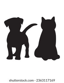 cat and dog  of silhouette vector on white background.