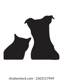 Katze und Hund von Silhouette, Vektorgrafik auf weißem Hintergrund.