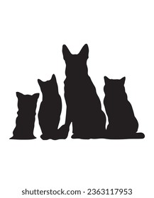 gato y perro de la silueta vector sobre fondo blanco.