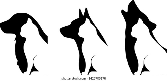 Cat And Dog Silhouettes Illustration On Isolated Background