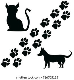 Cat and dog silhouettes Paw marks