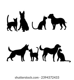 Cat and dog silhouettes vector illustration