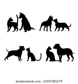 Cat and dog silhouettes vector illustration
