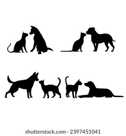 Dibujo vectorial de siluetas de gatos y perros
