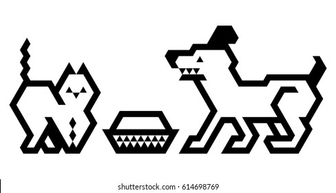 The cat and the dog. A simple stylized image of the triangles. Vector illustration.